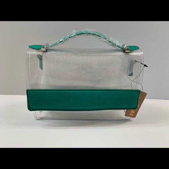 Clear Waterproof Crossbody Bag- Suede Green Accents- NWT - Picture 2 of 6
